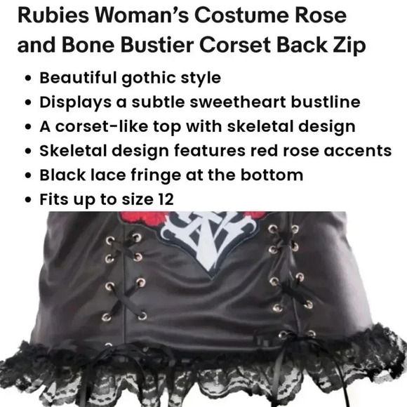 Rubies Rose & Bone Bustier Corset Costume One Size Fits 4 6 8 10 12 or S M L - Picture 3 of 8